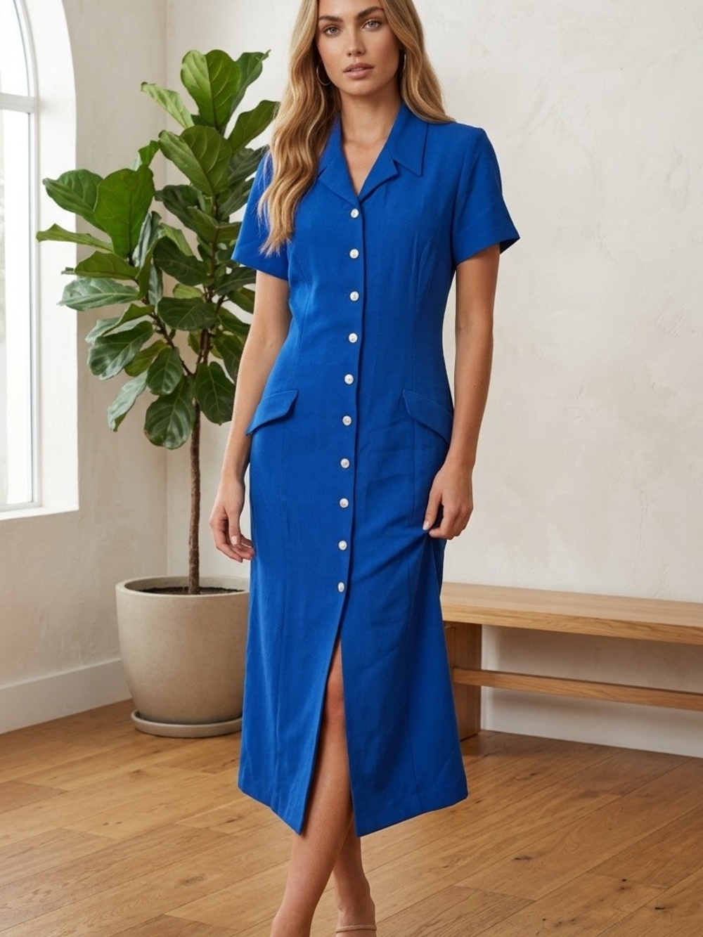Worthington Navy Blue Front Button Down Coat Dress
